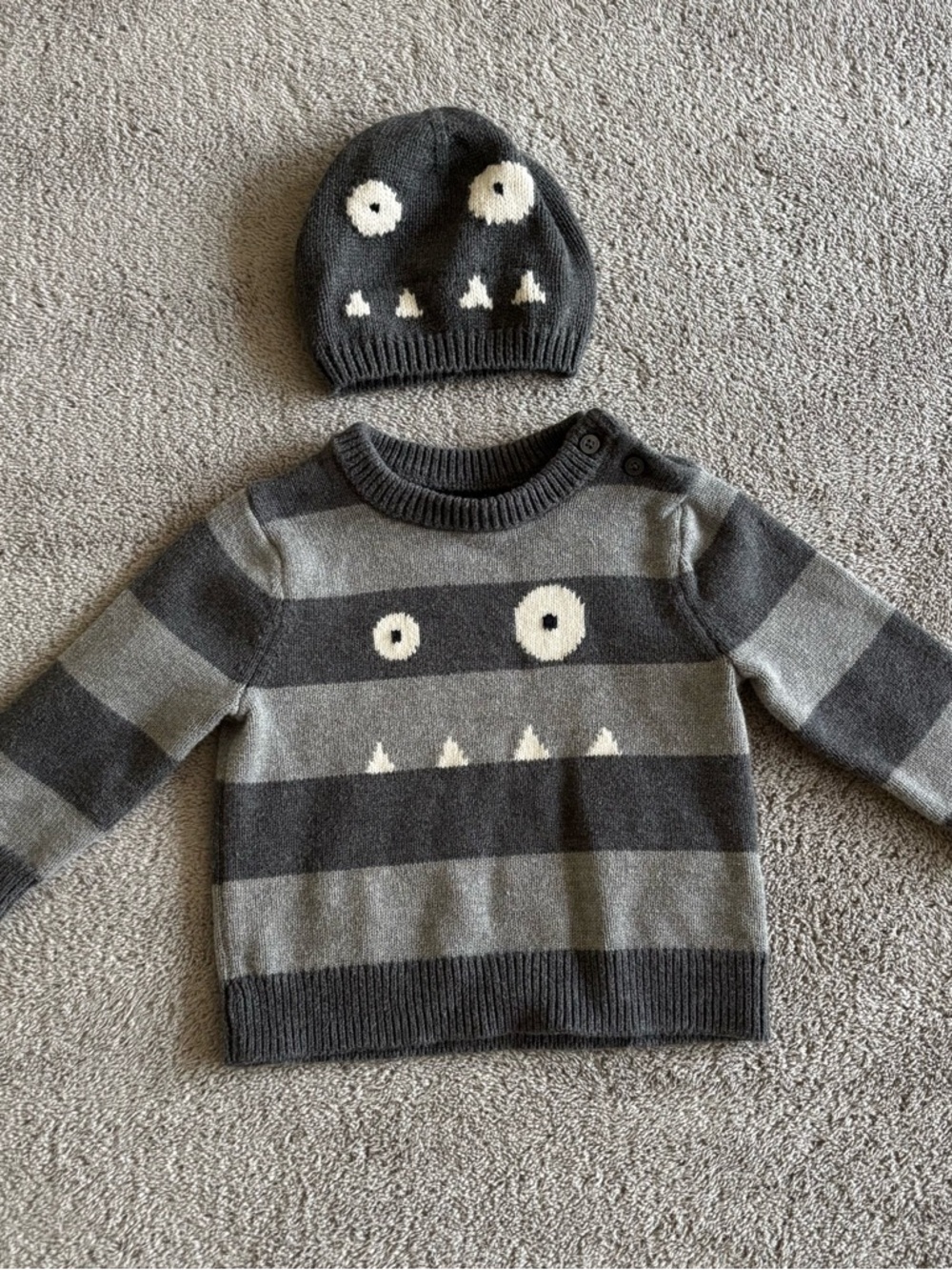 GAP Gray Striped Monster Sweater and Hat Set